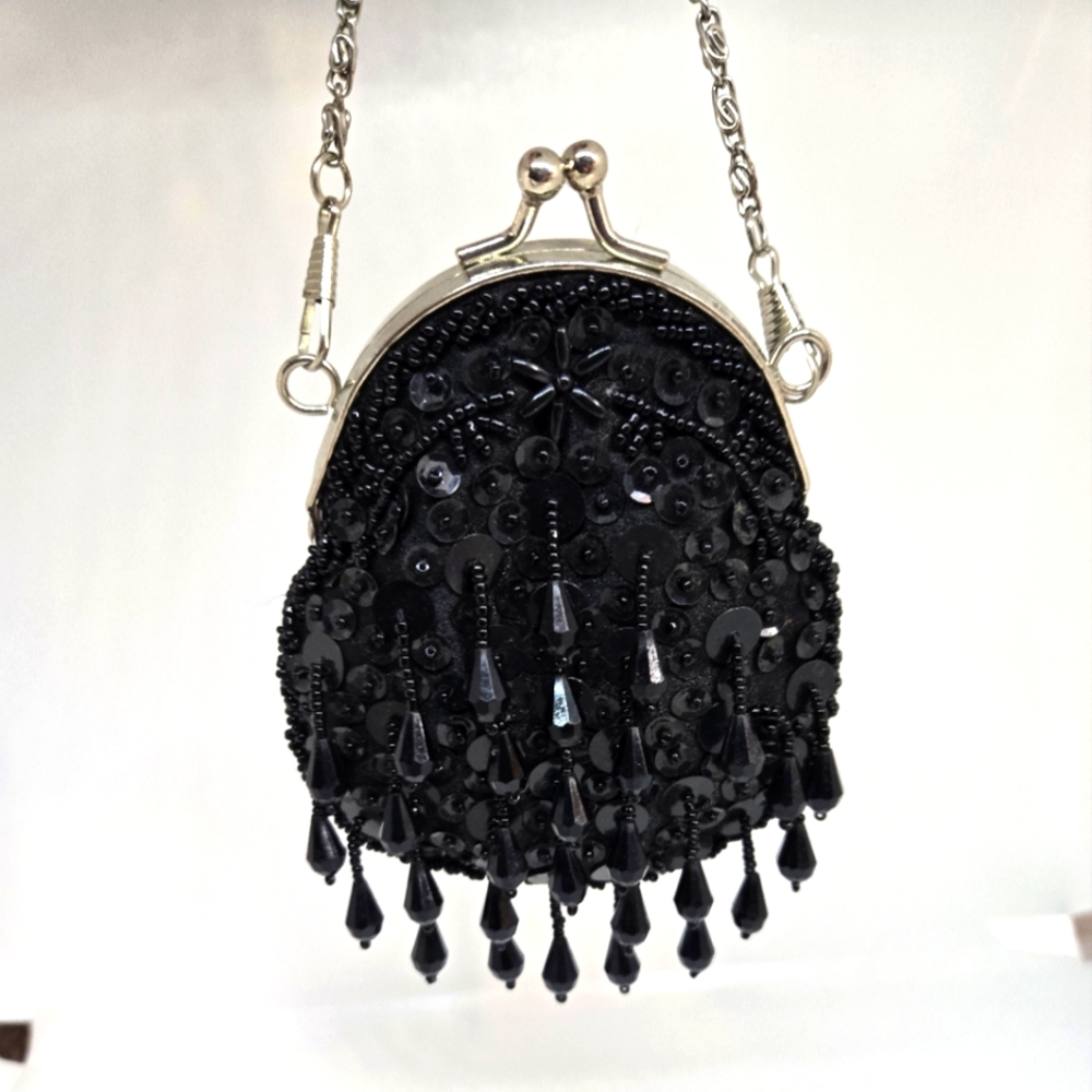 Jessica McClintock Beaded Black Wristlet Purse wrist